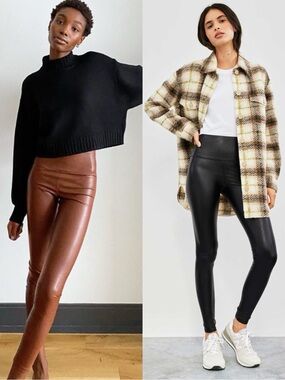 Aritzia BUNDLE of two Daria Faux Leather Pants Size XS Brown/Black Leggings